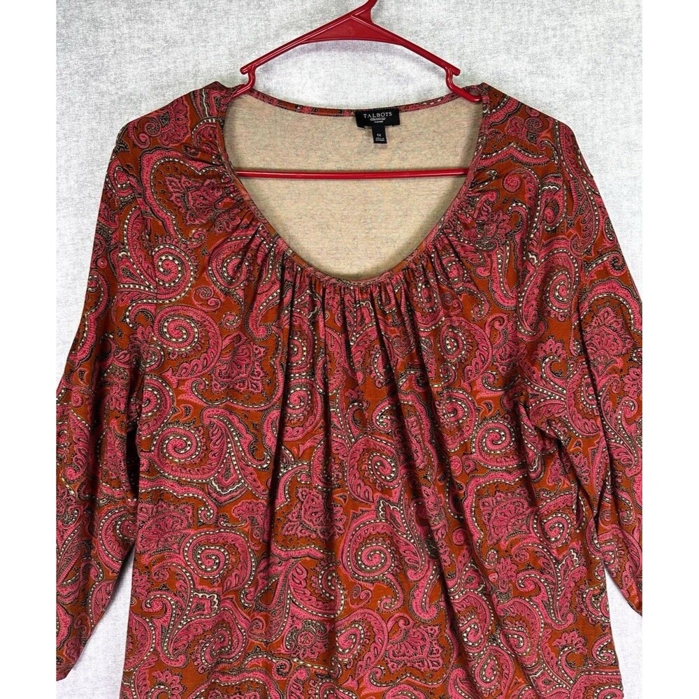 Talbots Red Paisley Boho 3/4 sleeve Knit Top Womens size 1X